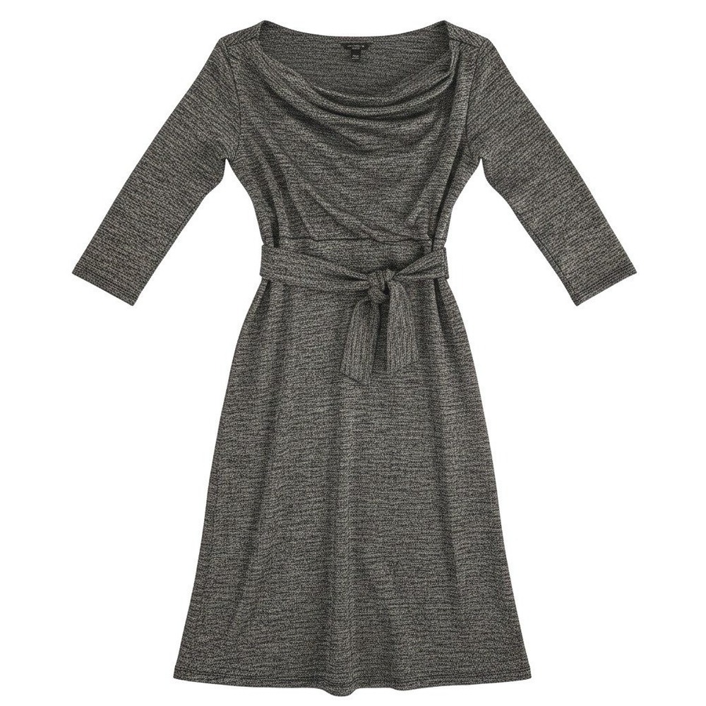 Ann Taylor Petite XSP Grey Black Textured Knit Sheath Dress 3/4 Sleeve 64-294614